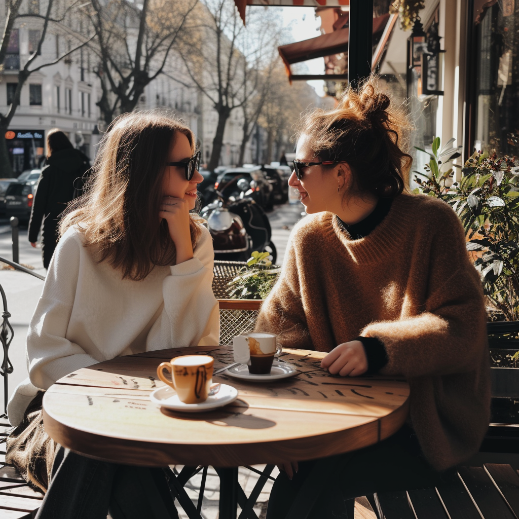 Dos mujeres en una cafetería | Fuente: Midjourney