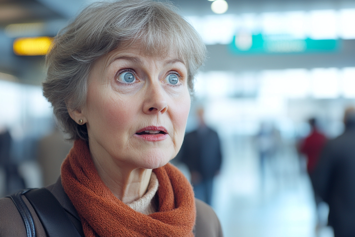 Una mujer hablando de pie en un aeropuerto | Fuente: Midjourney