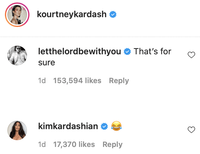 Comentarios de Kim Kardashian y Scott Disick sobre la publicación de Kourtney Kardashian. | Foto: Instagram / kourtneykardashian
