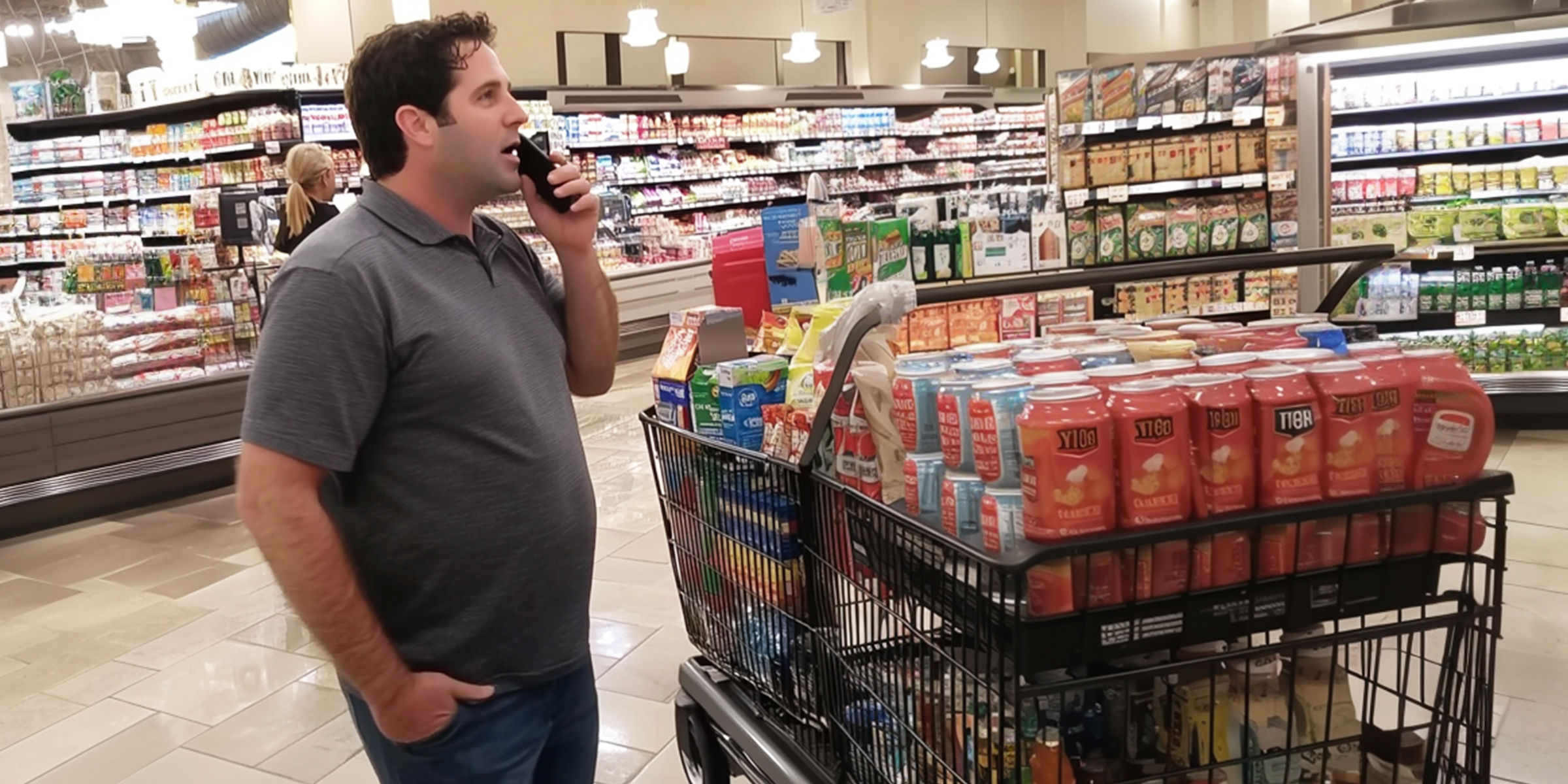 Un hombre hablando por teléfono cerca de un carrito de la compra | Fuente: AmoMama