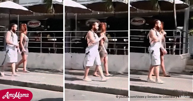 Video capta a hombre caminando con su novia "atada como una mascota"