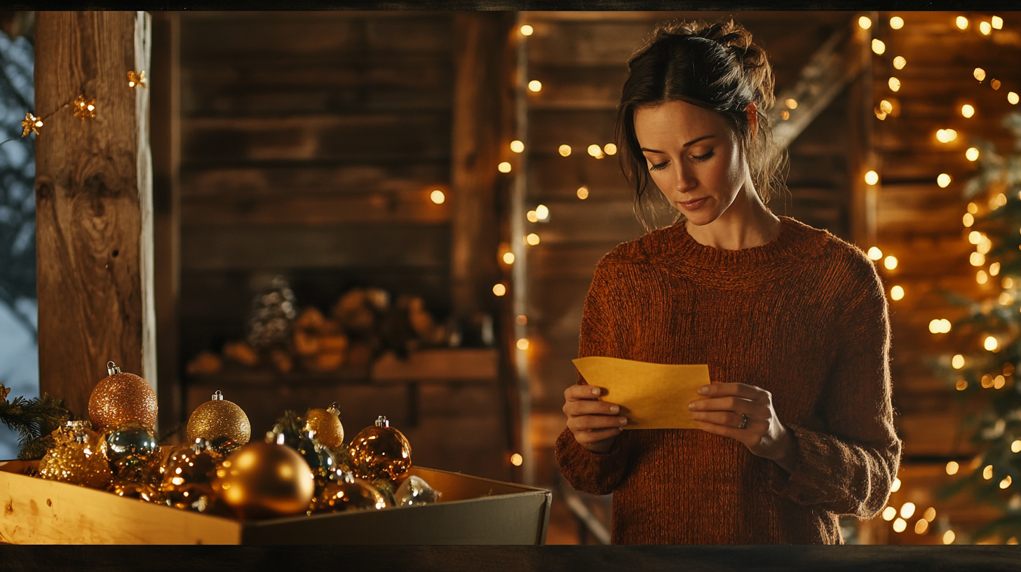 Mujer leyendo una carta en una casa decorada con motivos navideños | Fuente: Midjourney