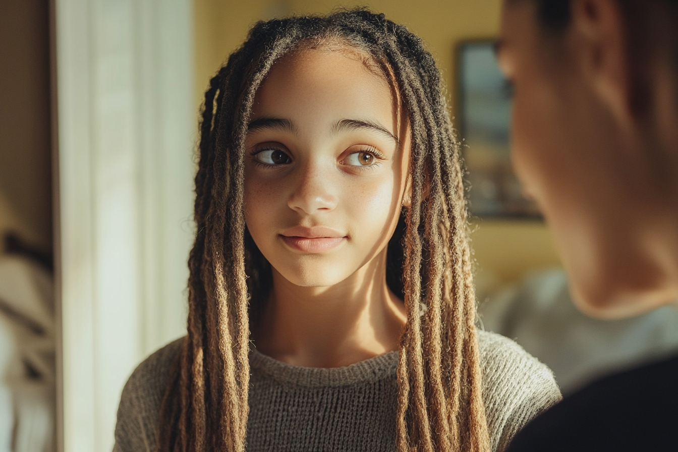 Una niña hablando con su madre | Fuente: Midjourney