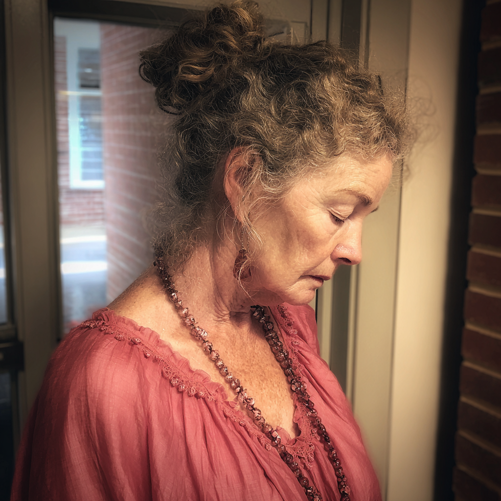 Una anciana de pie en un vestíbulo | Fuente: Midjourney