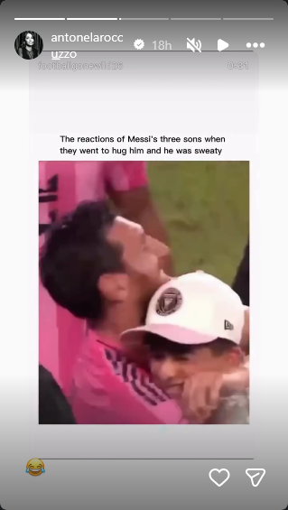 Lionel Messi saludando a su hijo Thiago tras el partido entre el Inter Miami y Cruz Azul | Fuente: Instagram Stories/antonelaroccuzzo