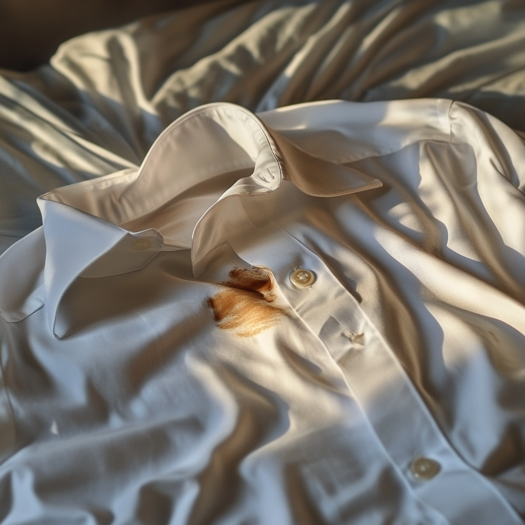 Una camisa con mancha de chocolate | Fuente: Midjourney