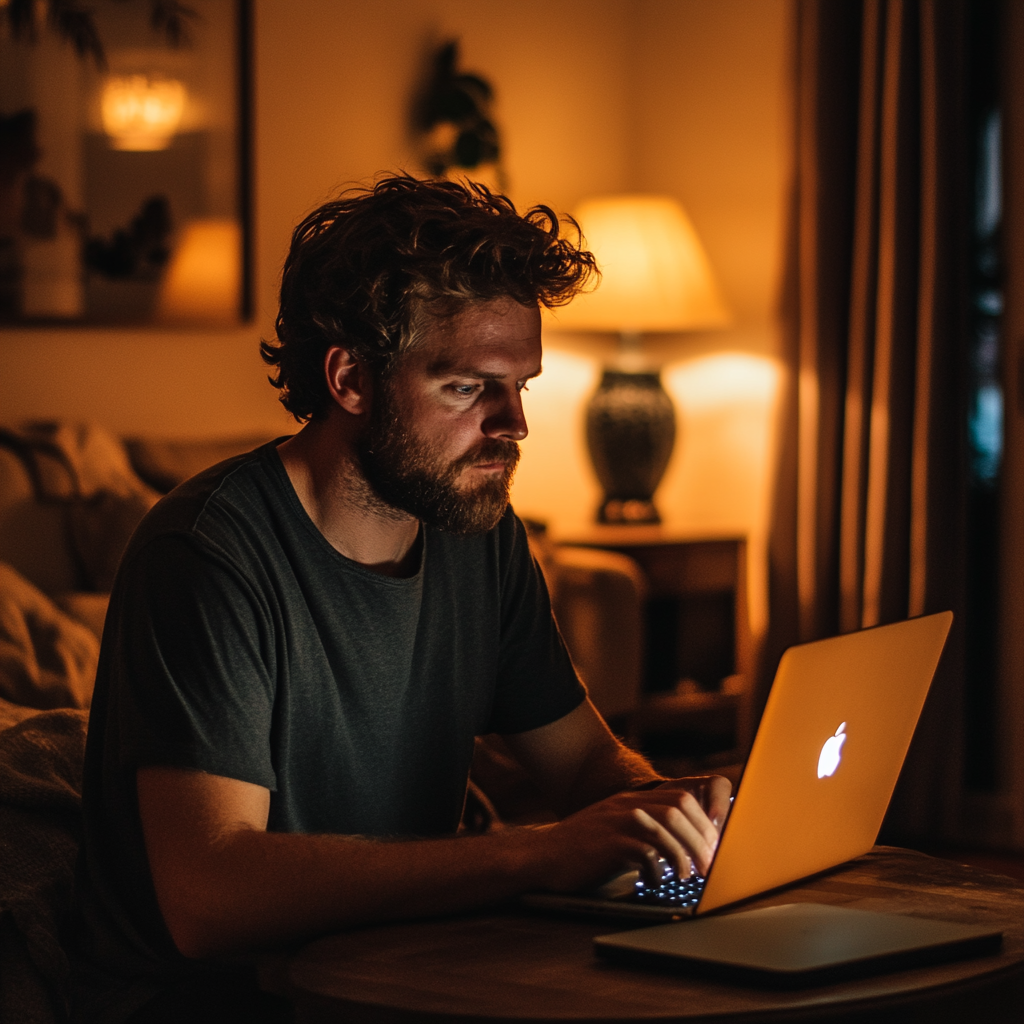 Un hombre serio mirando su computadora | Fuente: Midjourney