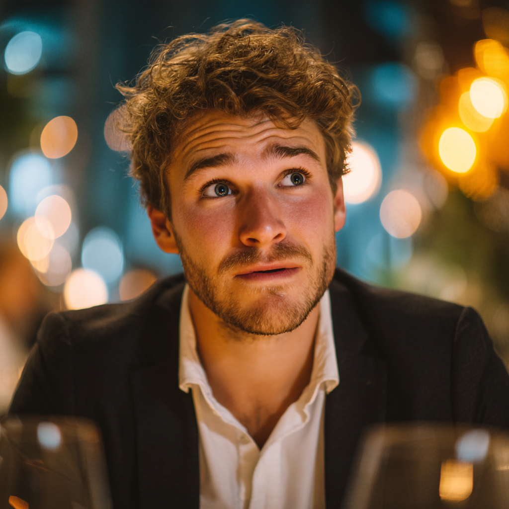 Un hombre en visible apuro en un restaurante | Fuente: Midjourney