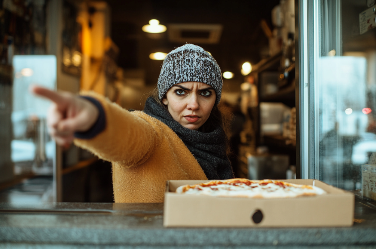 Un cliente enfadado en una pizzería | Fuente: Midjourney