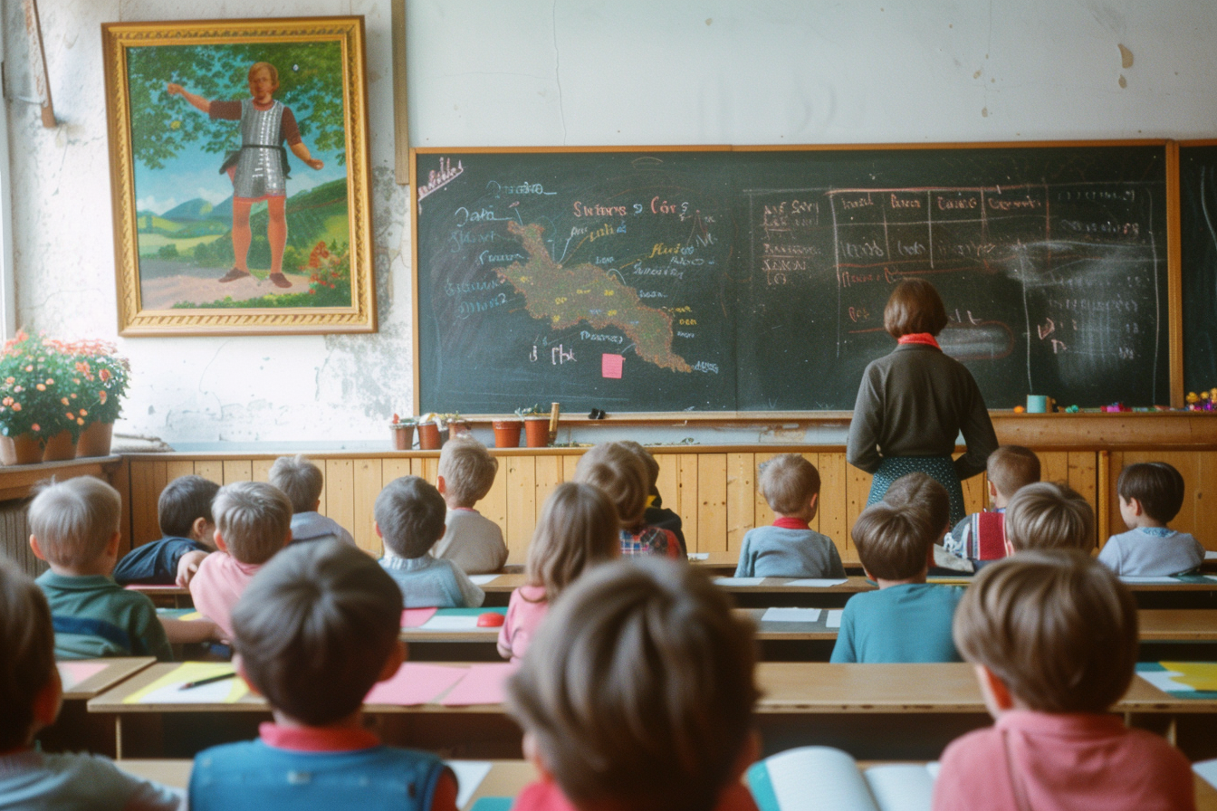 Niños sentados en una clase | Fuente: Midjourney