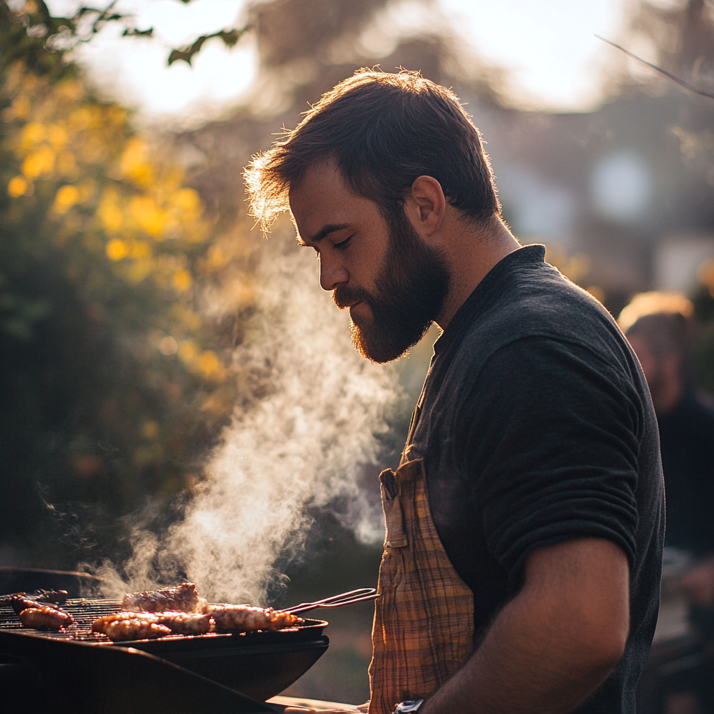 Un hombre asando en una barbacoa | Fuente: Midjourney