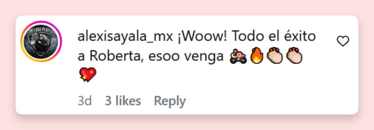 Comentario de una persona sobre la afición de Roberta Ayala | Fuente: Instagram/alexisayala