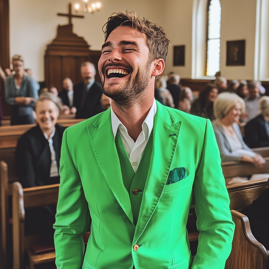 Un hombre riendo en una iglesia | Fuente: Midjourney