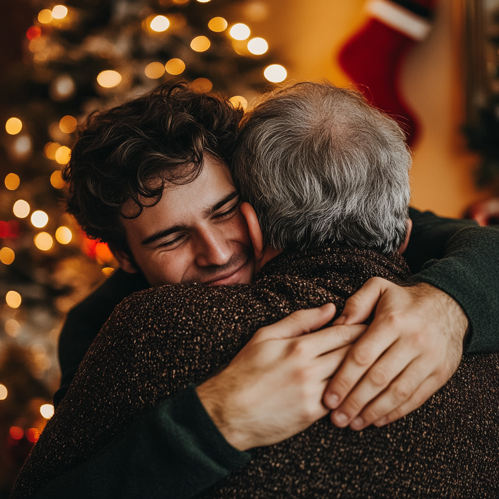 Un hombre abrazando a su padre | Fuente: Midjourney