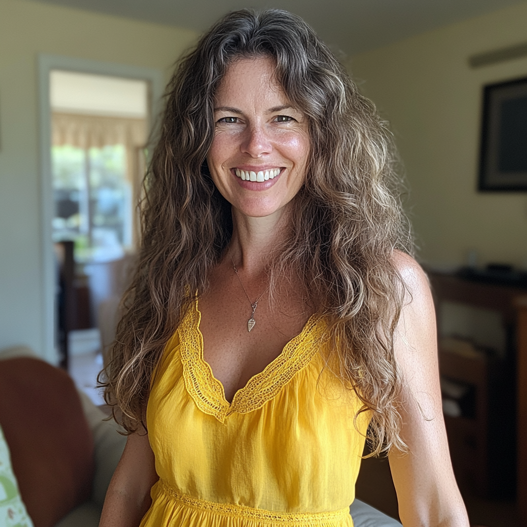 Una mujer sonriente en un salón | Fuente: Midjourney