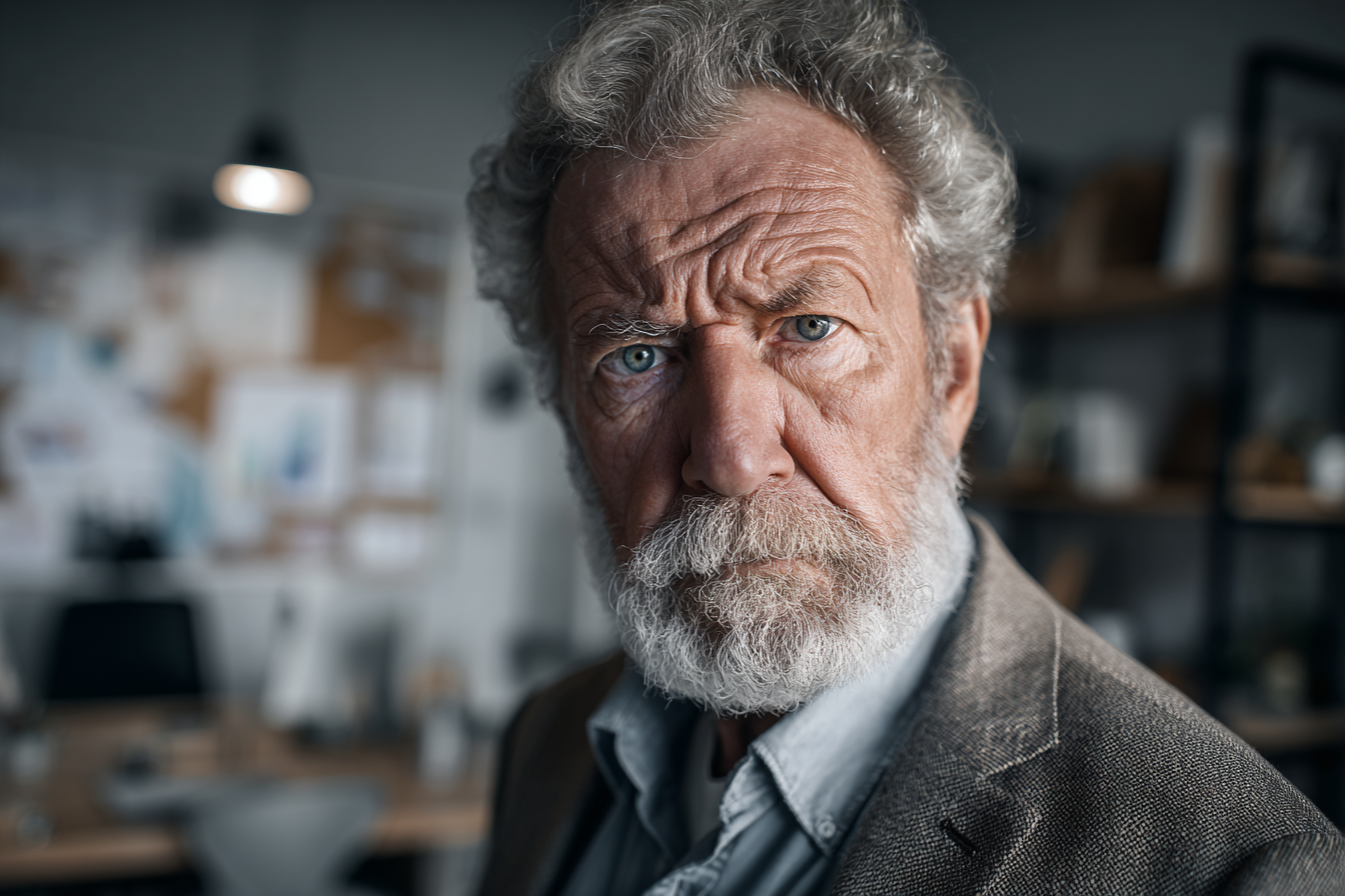 Un hombre mayor mirando al frente | Fuente: Midjourney