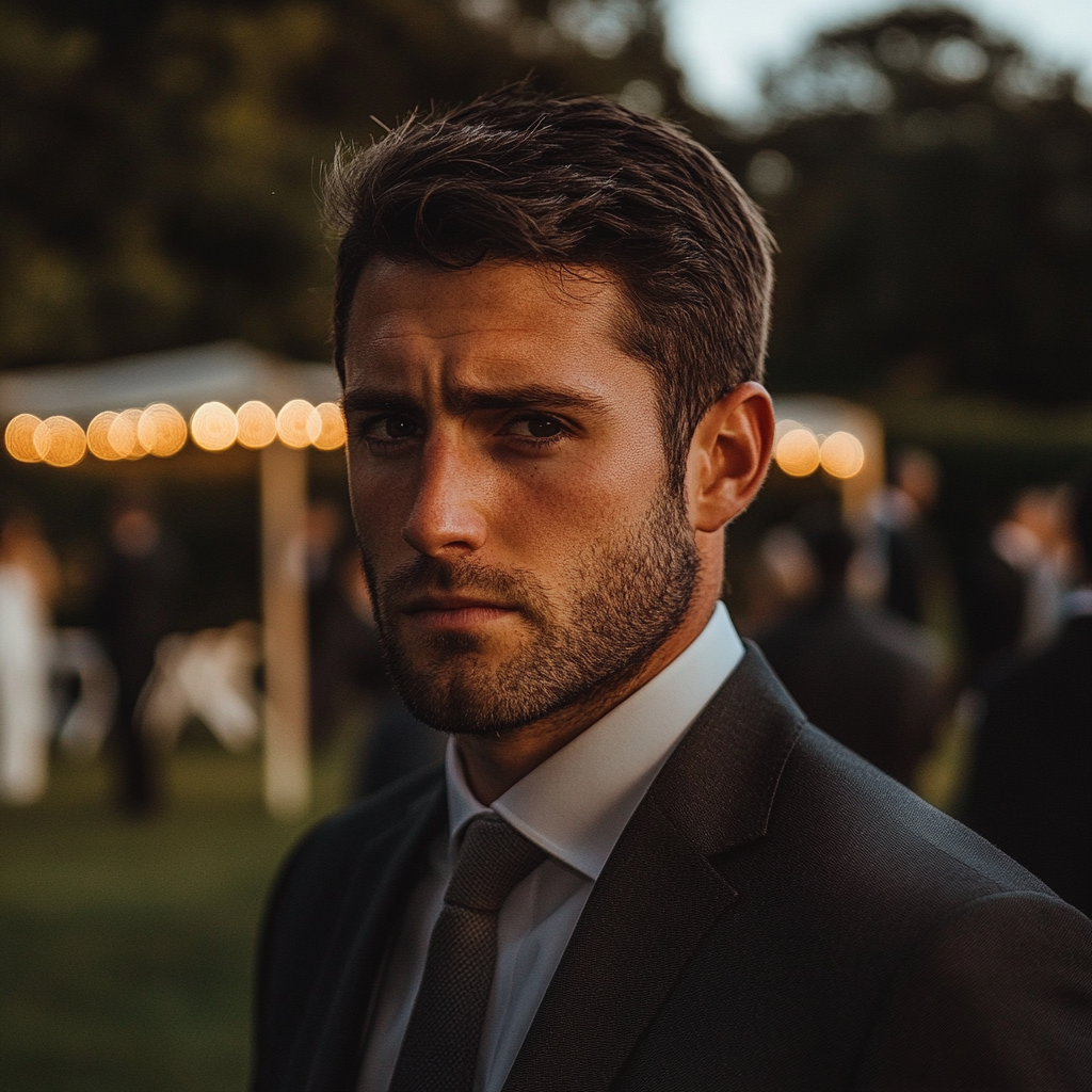 Un hombre con el ceño fruncido vestido de traje | Fuente: Midjourney