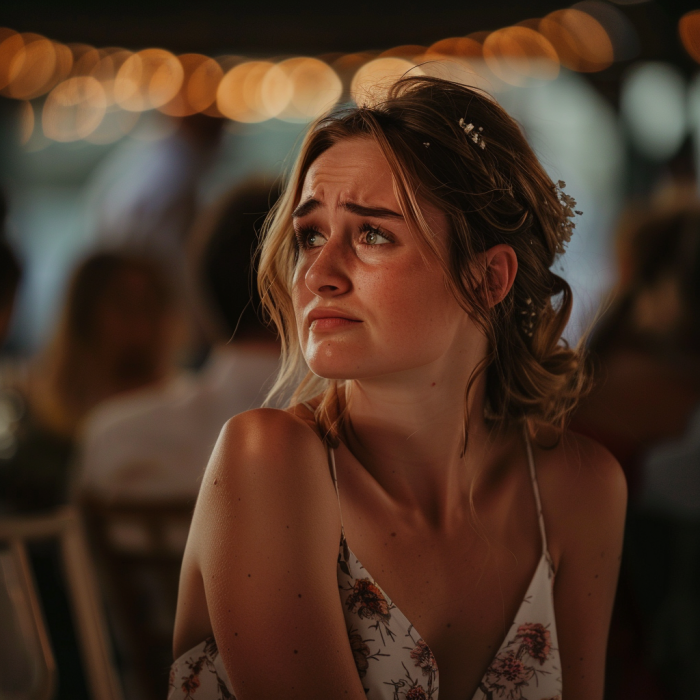 Una mujer triste en una boda | Fuente: Midjourney