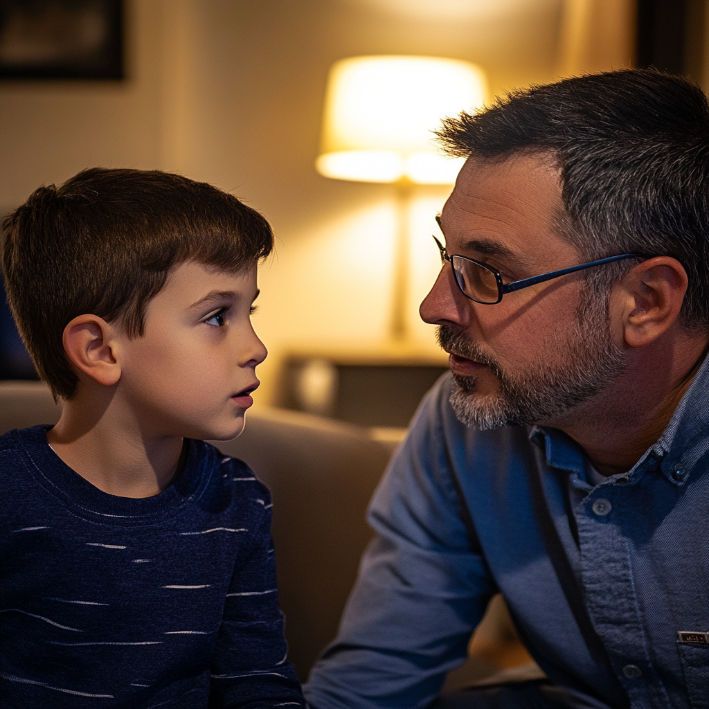 Un niño hablando con su padre | Fuente: Midjourney