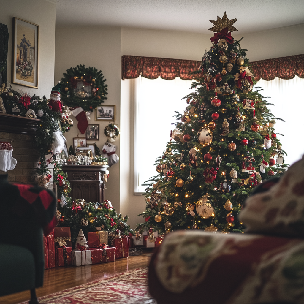 Un salón decorado para Navidad | Fuente: Midjourney